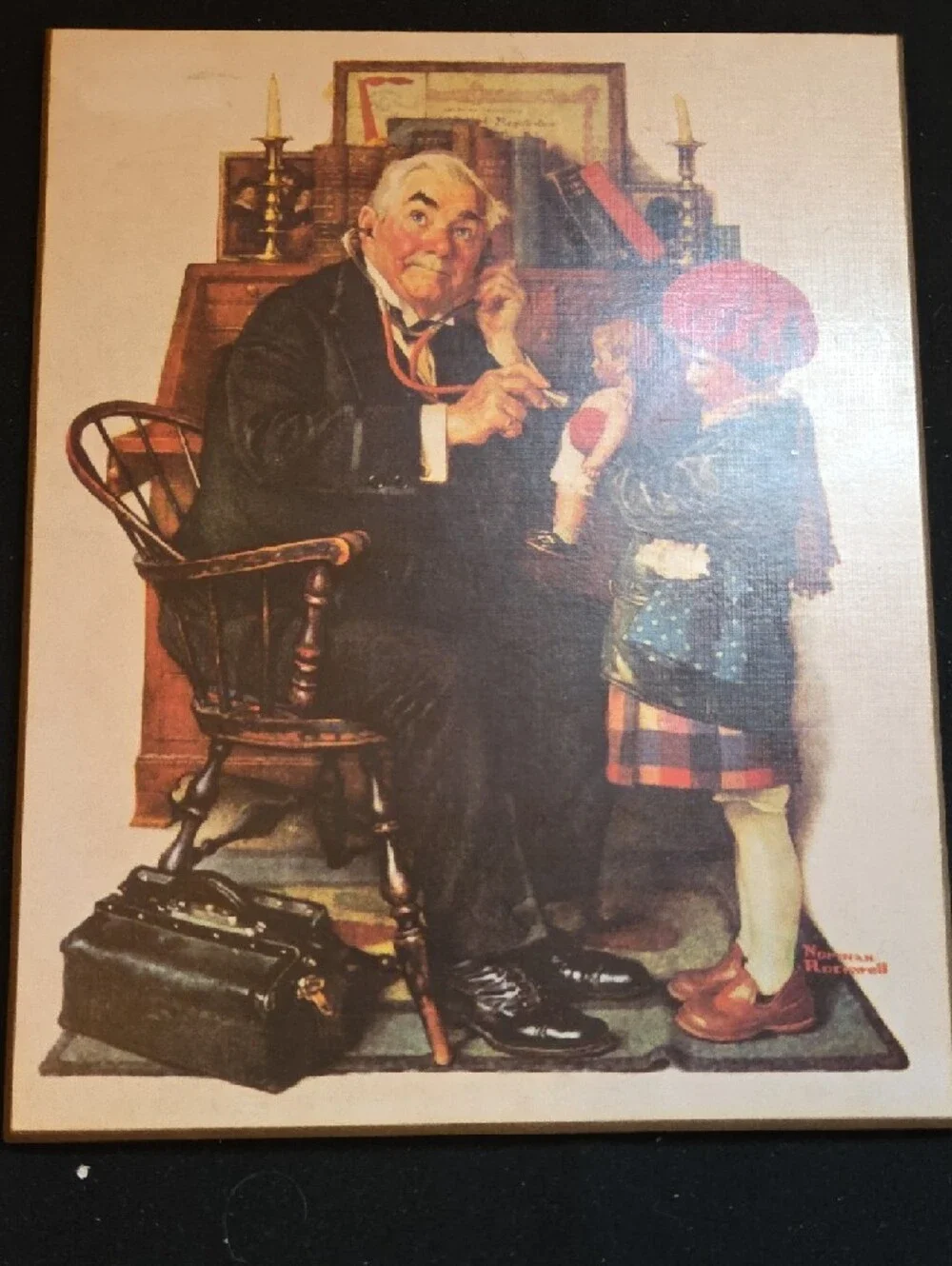 Vintage Norman Rockwell Print — Doctor and Little Girl (Red, Blue, Black)